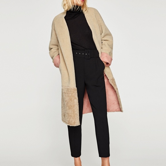 NEW ZARA COAT WITH DOUBLE-SIDED EFFECT FAUX SHERPA - Picture 4 of 5
